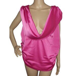 PrettyLittleThing Top Womens Plus Size 18 Hot Pink Satin Cowl Neck Ruched tank